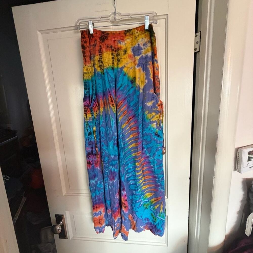 Orient Trail Tie Dye Rayon Smocked Waist Palazzo Yoga Pants Size M